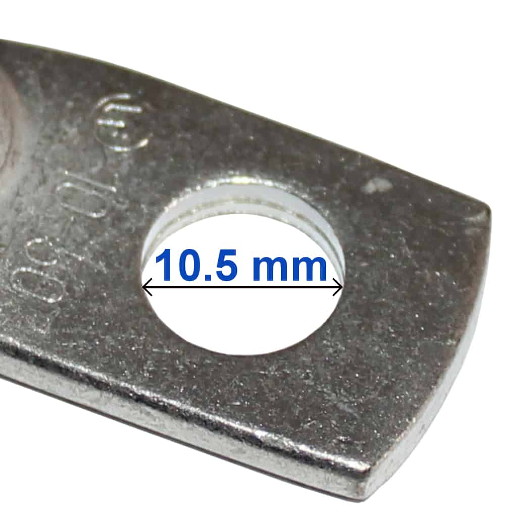 Angle Tubular ring terminal - Angle pipe lug - Battery lug - crimp Copper Tinned with Inspection hole 10-50 mm M10 090116 RACO