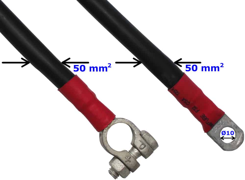 Battery cable 50mm² Connecting cable Starter cable Plus Battery terminal Ring terminal shoe Black RACO