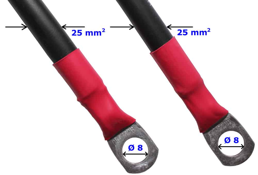 Batteriekabel 25mm² Verbindungskabel Kabelverbindung Massekabel Kabelschuh Ringverbinder Batterie Akku Motor Karosserie Getriebe Ø8mm RACO