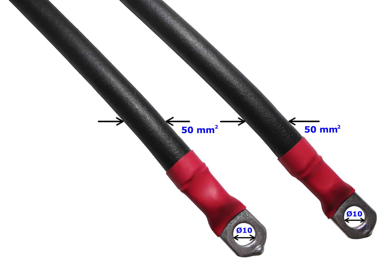 Batterikabel 50mm² Forbindelseskabel Starter kontakt kabel Ringkabelsko Ø 10mm Sort RACO