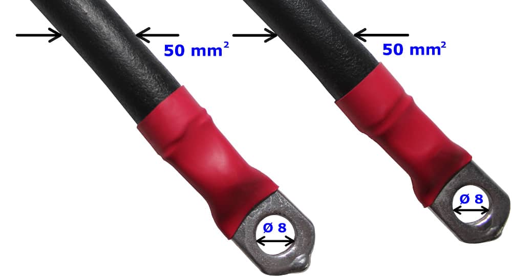 Batterikabel 50mm² Forbindelseskabel Starter kontakt kabel Ringkabelsko Ø 8mm Sort RACO